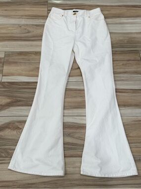 Balmain White Flared Women's Jeans with Gold Hardware
